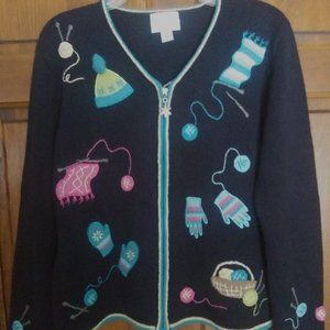Christopher & Banks Sweater Cardigan Christmas Knitting Mittens Scarf Si…